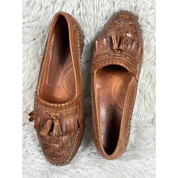 Florsheim Brown Leather Woven Tassel Loafers Mens 9.5D Made In Brazil - Picture 1 of 8